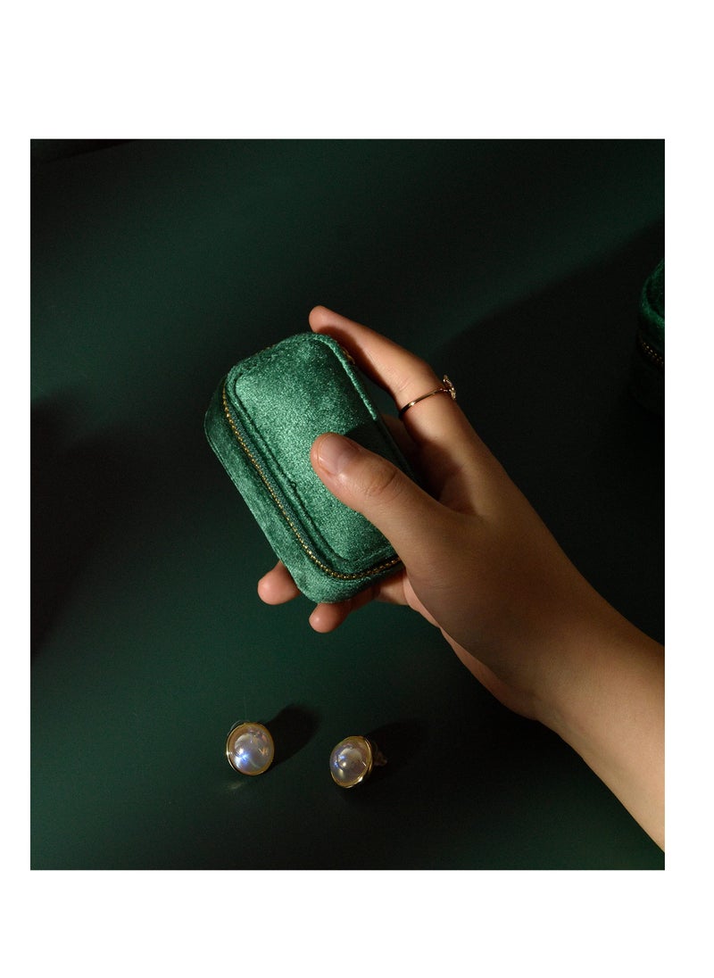 SYOSI - Mini Jewelry Travel Case, Velvet Small Travel Jewelry Box, Portable Jewelry Travel Organizer Box for Rings Earrings Necklaces, Gifts for Women Girls(Dark Emerald) - Image 1