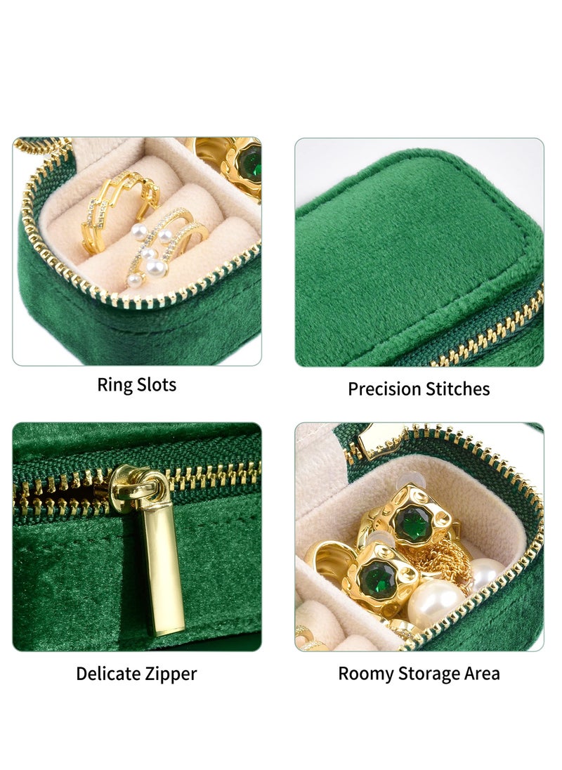 SYOSI - Mini Jewelry Travel Case, Velvet Small Travel Jewelry Box, Portable Jewelry Travel Organizer Box for Rings Earrings Necklaces, Gifts for Women Girls(Dark Emerald) - Image 1