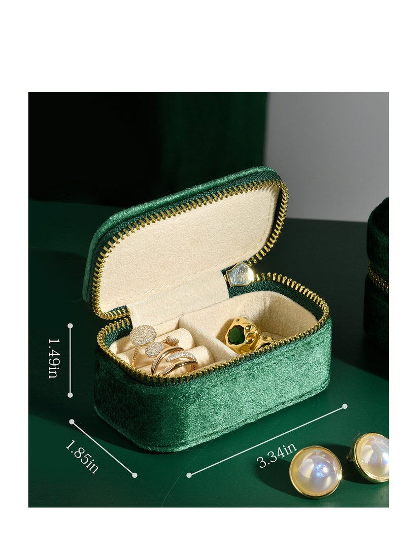 SYOSI - Mini Jewelry Travel Case, Velvet Small Travel Jewelry Box, Portable Jewelry Travel Organizer Box for Rings Earrings Necklaces, Gifts for Women Girls(Dark Emerald) - Image 1