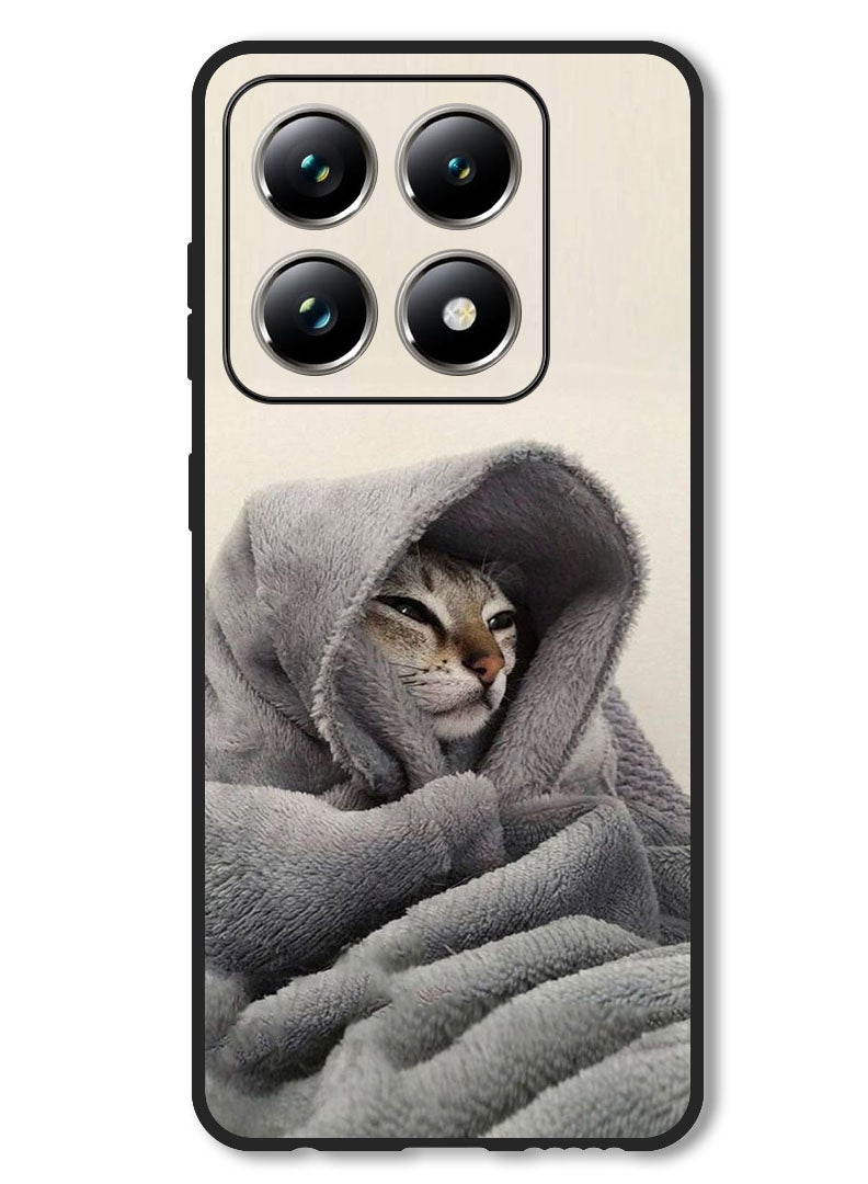 Theodor Case Compatible with Xiaomi 14T Protection Shockproof Bumper Cover Cat in Blanket - Image 1