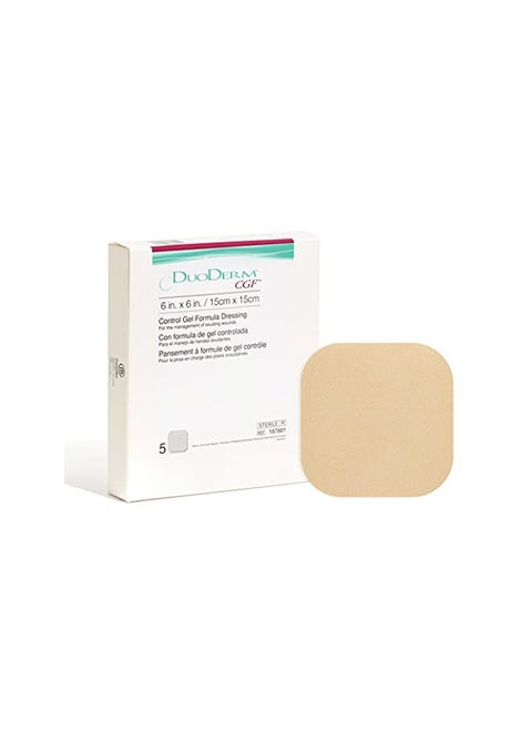 DuoDERM CGF Hydrocolloid 6"x6" Sterile Dressing for Use On Partial and Full-Thickness Wounds, Square, Beige, 187661, Box of 5