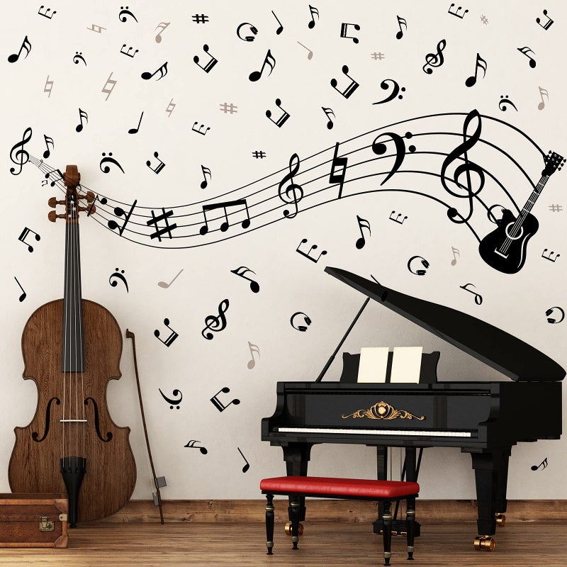 Music Wall Stickers Decals Music Note Wall Decor Removable Notation Band Decals Vinyl Mural Wallpaper DIY Home Decor for Classroom Living Room Bedroom Kids Studio Decoration