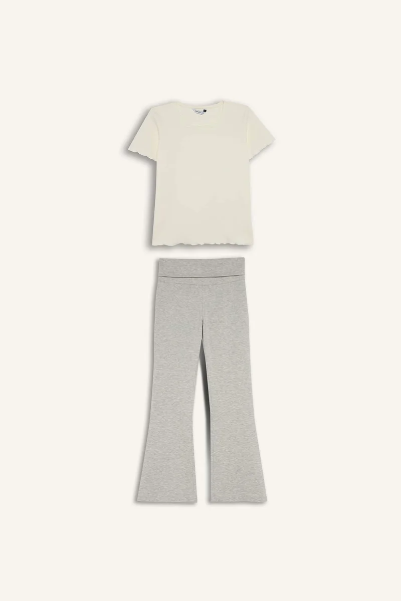 ديفاكتو Girl Regular Fit Ribbed 2 Piece Pyjamas Set
