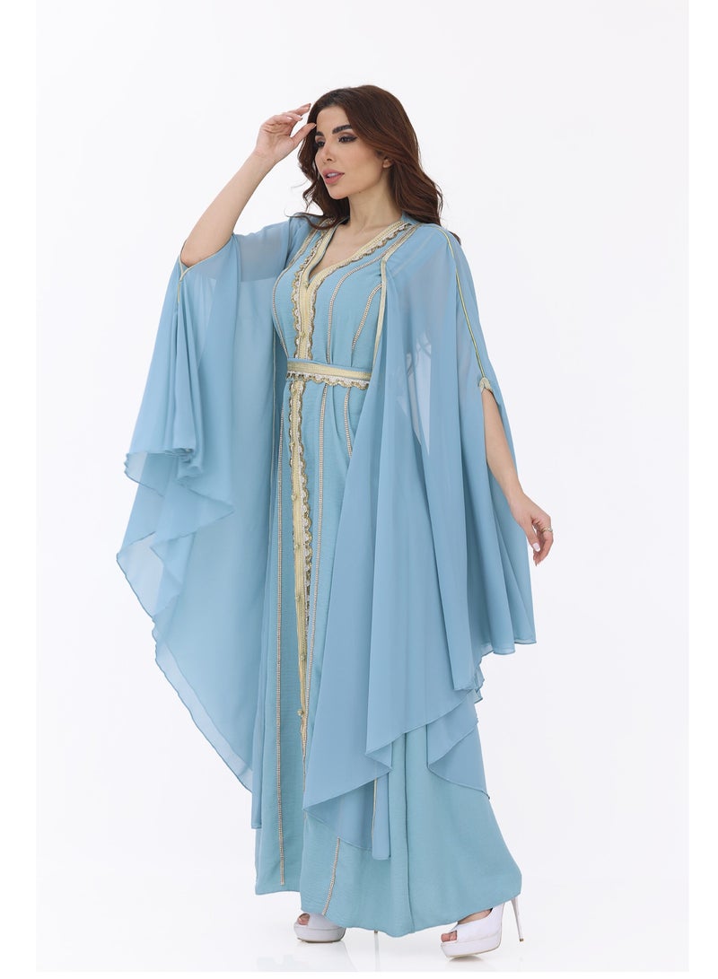 مودرن ديزاين جلابية العيد باكمام وسيعة من خامة السواي تتوفرالجلابية بلونين سكري وتيفاني - Image 2