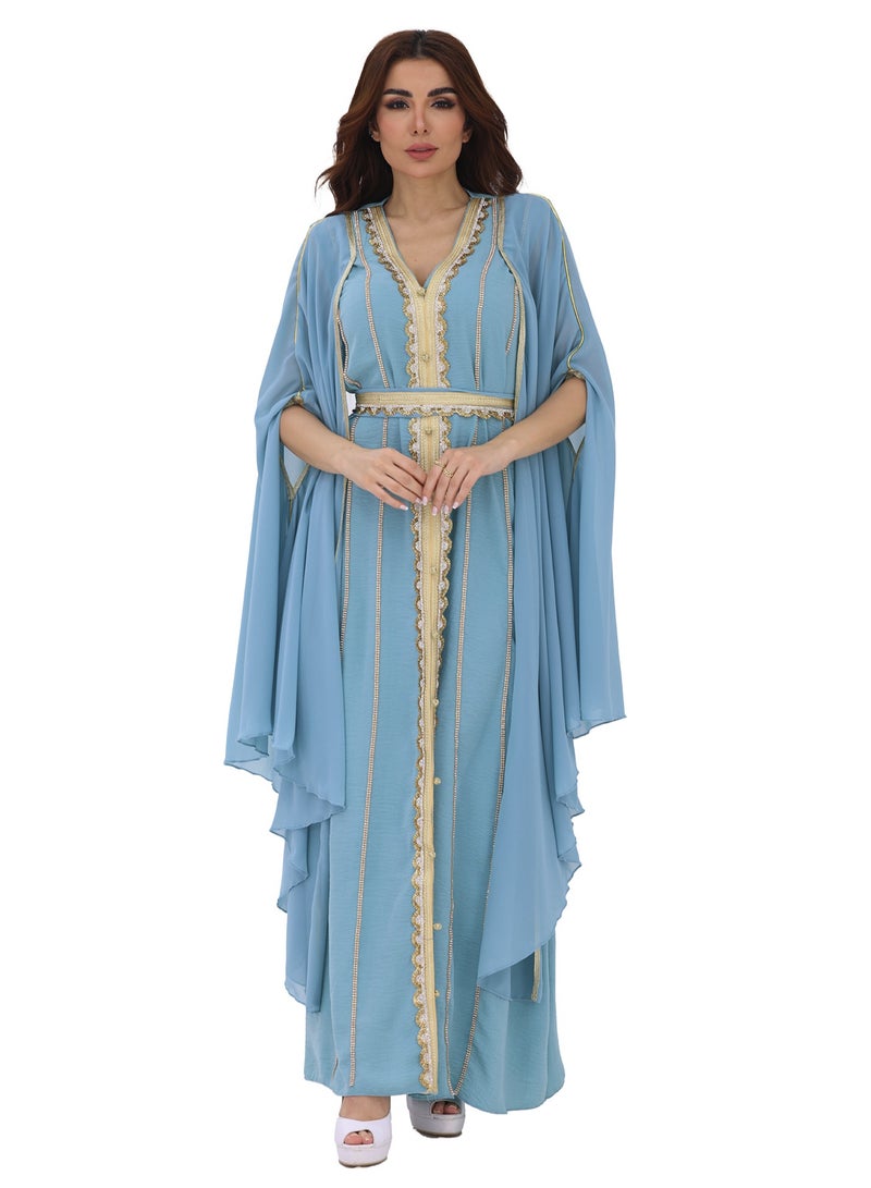 مودرن ديزاين جلابية العيد باكمام وسيعة من خامة السواي تتوفرالجلابية بلونين سكري وتيفاني - Image 1