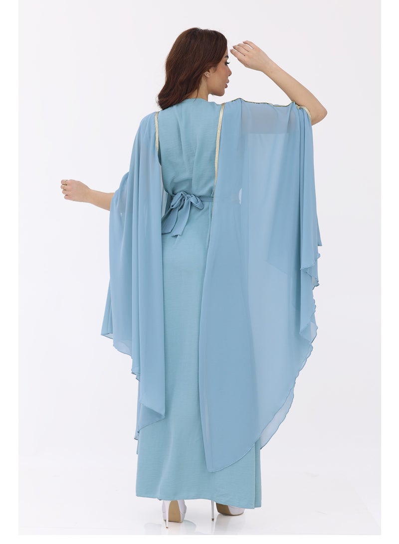 مودرن ديزاين جلابية العيد باكمام وسيعة من خامة السواي تتوفرالجلابية بلونين سكري وتيفاني - Image 3