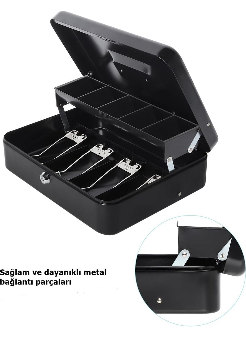 Valkyrie Locked Money Box with Key, Metal Money Storage with Money Tray and 5 Compartments, Money Box, Spring Loaded  - Image 4