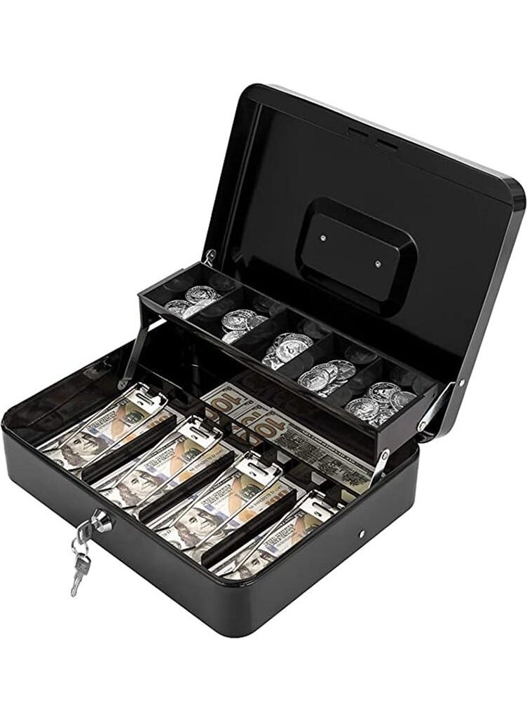 Valkyrie Locked Money Box with Key, Metal Money Storage with Money Tray and 5 Compartments, Money Box, Spring Loaded  - Image 1