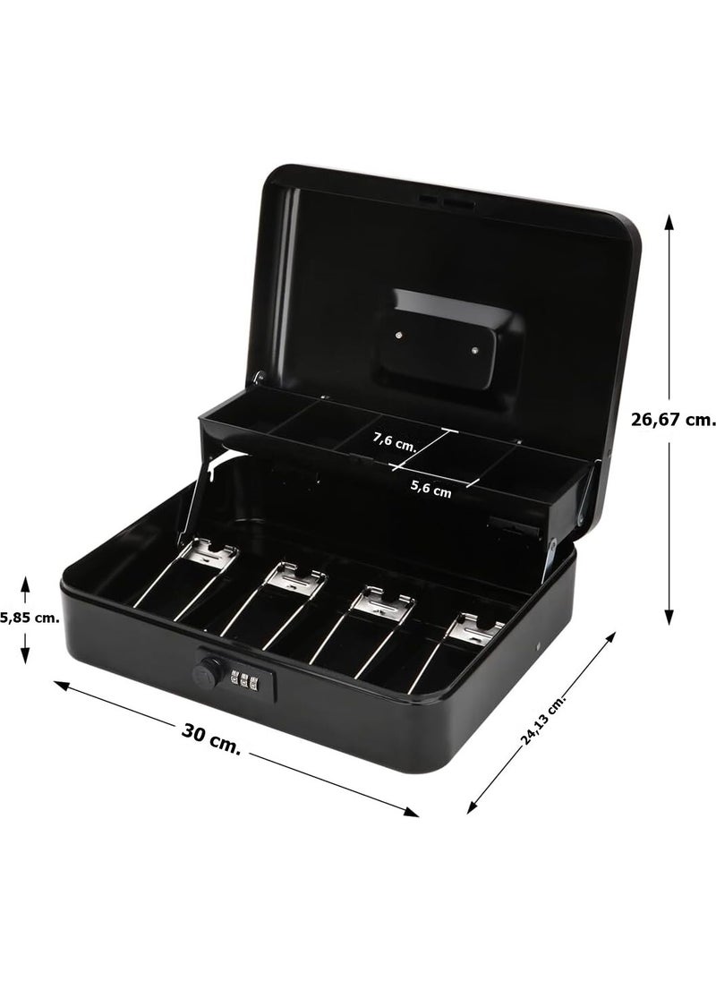 Valkyrie Locked Money Box with Key, Metal Money Storage with Money Tray and 5 Compartments, Money Box, Spring Loaded  - Image 2
