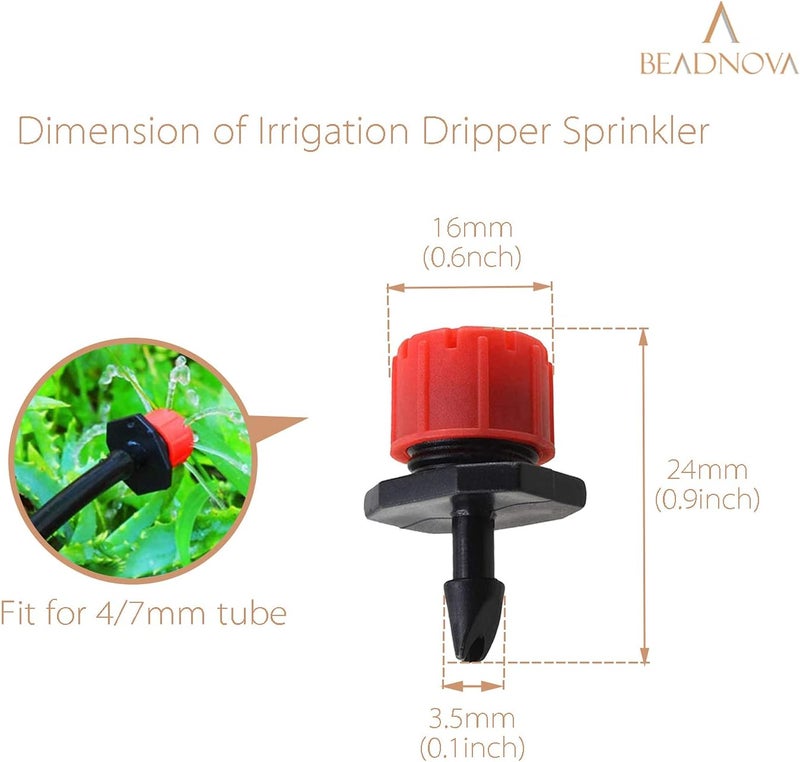 BEADNOVA Drip Irrigation Emitters 50 Pcs Irrigation Drippers 360 Degree System Emitters Sprinklers Drippers for Drip 14 Inch Tube Gardening Red - Image 2