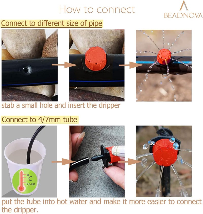 BEADNOVA Drip Irrigation Emitters 50 Pcs Irrigation Drippers 360 Degree System Emitters Sprinklers Drippers for Drip 14 Inch Tube Gardening Red - Image 5
