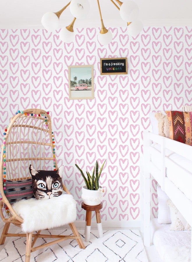 Timeet Pink Wallpaper Peel and Stick Wallpaper Modern Heart Wallpaper Contact Paper 17.7"x78.7" Self Adhesive Removable Wallpaper for Bedroom Kids Room Wall Decor - Image 4