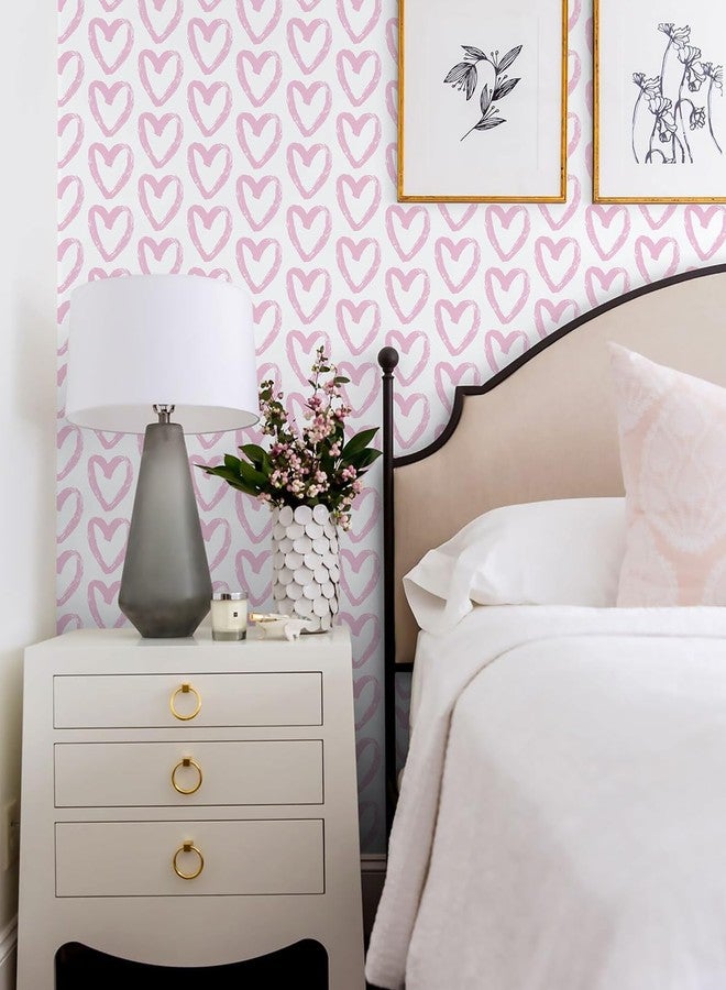 Timeet Pink Wallpaper Peel and Stick Wallpaper Modern Heart Wallpaper Contact Paper 17.7"x78.7" Self Adhesive Removable Wallpaper for Bedroom Kids Room Wall Decor - Image 3