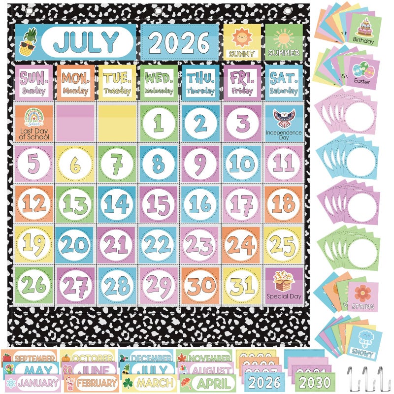 Sinload Classroom Calendar Pocket Chart Set Calendar Bulletin Board Set Seasons Festival Weather Pocket Chart for Classroom Decoration Back to School SuppliesClassicBlack White - Image 2