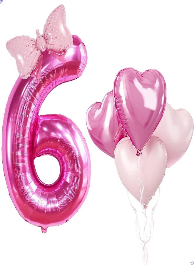 Florisland 40 Inch Huge Pink 6 Birthday Balloon for Girls, Foil Mylar Helium Pink 6 Balloon Number for Girls 6th Birthday Decorations, Celebrations Party Supplies Favors Cake Smash Decorations, Backdrops - Image 1