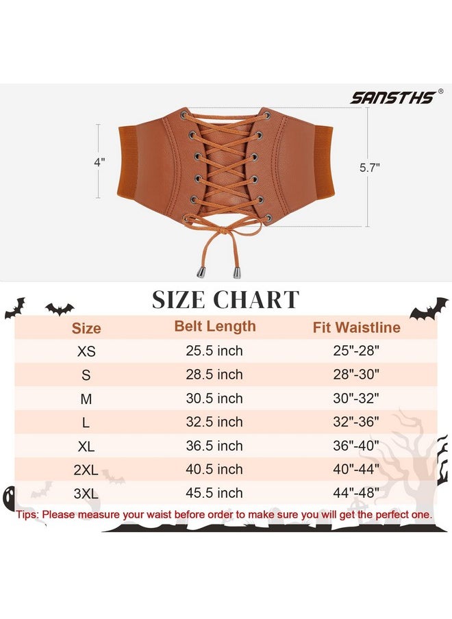 Sansths - Women Corset Belt Lace Up Wide Waist Elastic Cincher Belt For Halloween Renaissance Costume & Daily Brown - Image 1