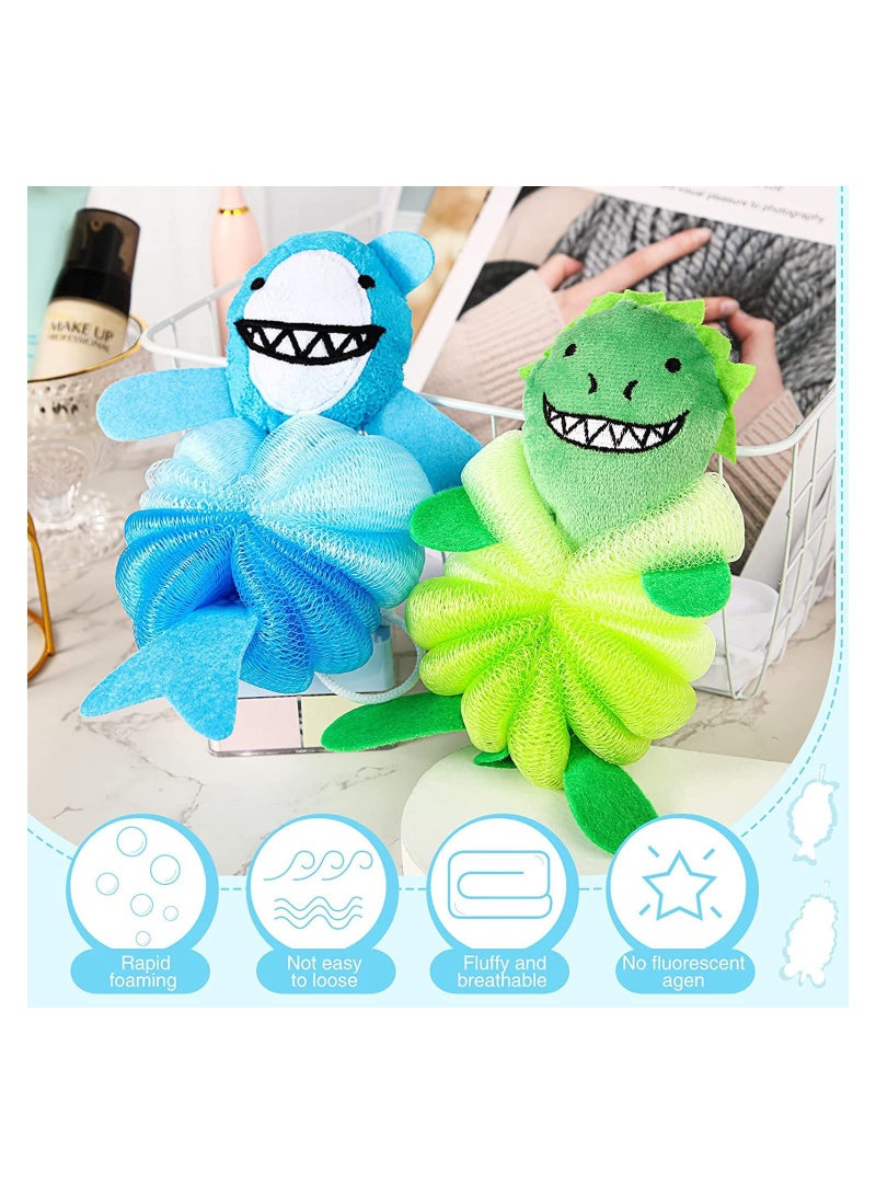 Zikra Animal Bath Loofahs Kids Body Cartoon Shower Cute Sponges Pouf Scrubbers Mesh Loofah for Children Baby Washing Exfoliating 2 Pcs - Image 3