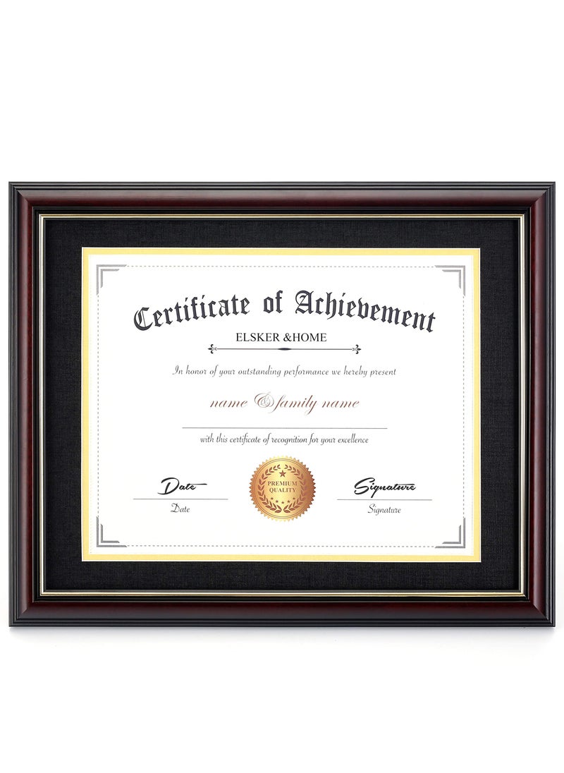 ELSKER&HOME ELSKERHOME Diploma Frames 11x14 with Mat Solid Cherry Wood  Display 11x14 DocumentCertificate with Mat or 15x18 without Mat  Wall Mount Display Double Mat Black Mat with Golden Rim 