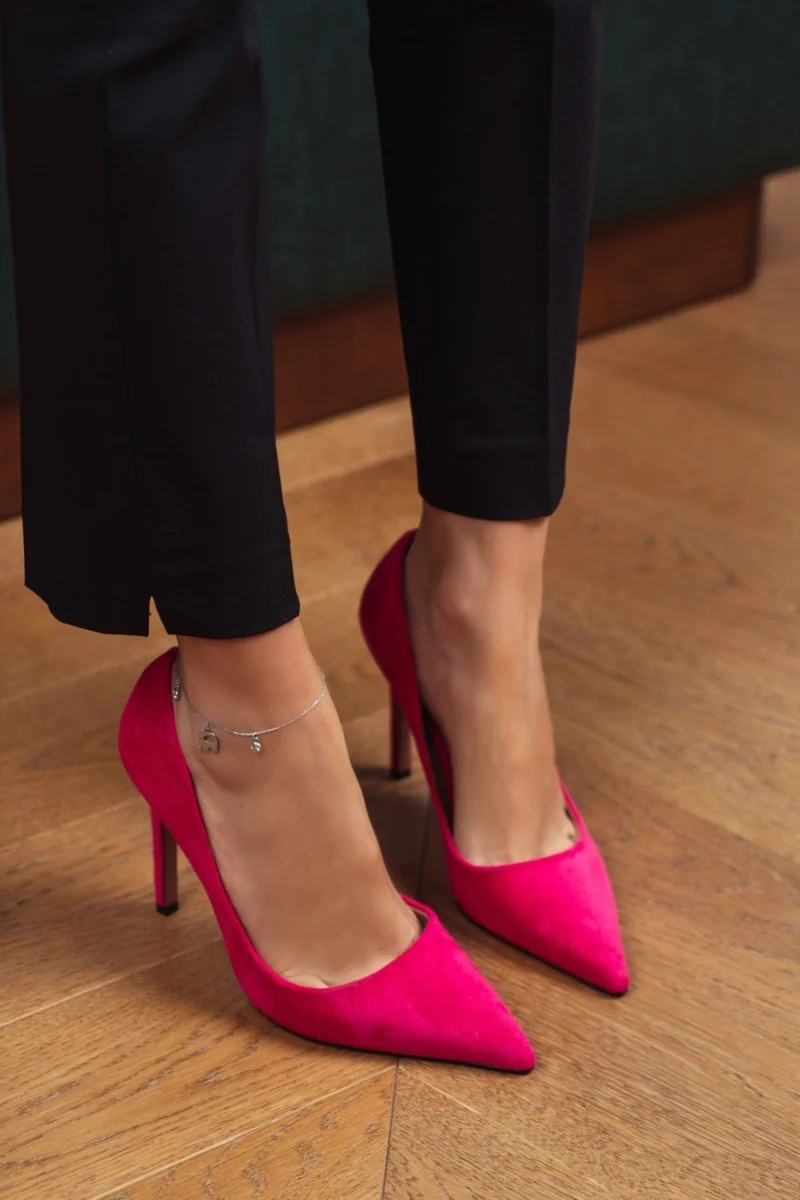 Nişantaşı Shoes Vanessa Fuchsia Suede Pointed Toe Women's Stiletto