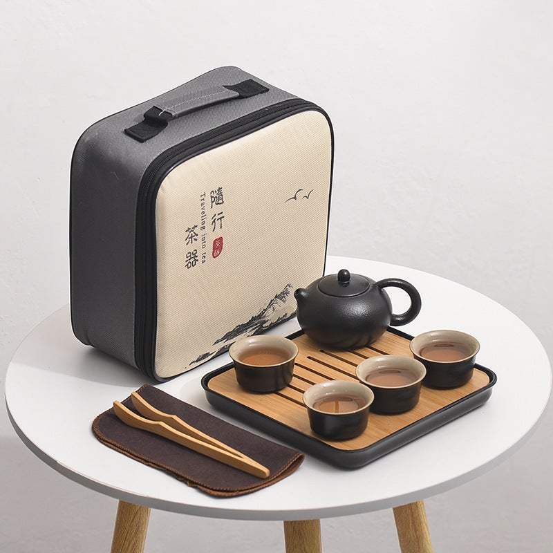 Simple Household Portable Case Outdoor Storage Side-Hold Japanese-Style Ceramic Teapot Tea Art Travel Kung Fu Tea Set Small Set - Image 5