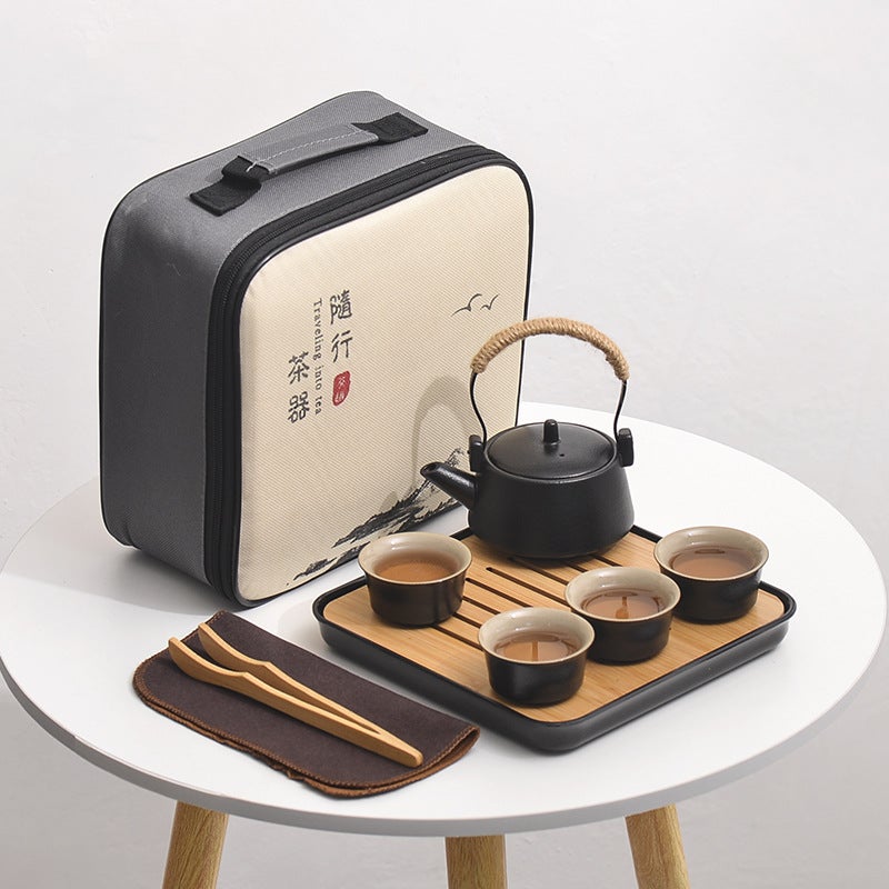 Simple Household Portable Case Outdoor Storage Side-Hold Japanese-Style Ceramic Teapot Tea Art Travel Kung Fu Tea Set Small Set - Image 2