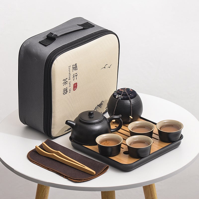 Simple Household Portable Case Outdoor Storage Side-Hold Japanese-Style Ceramic Teapot Tea Art Travel Kung Fu Tea Set Small Set - Image 1
