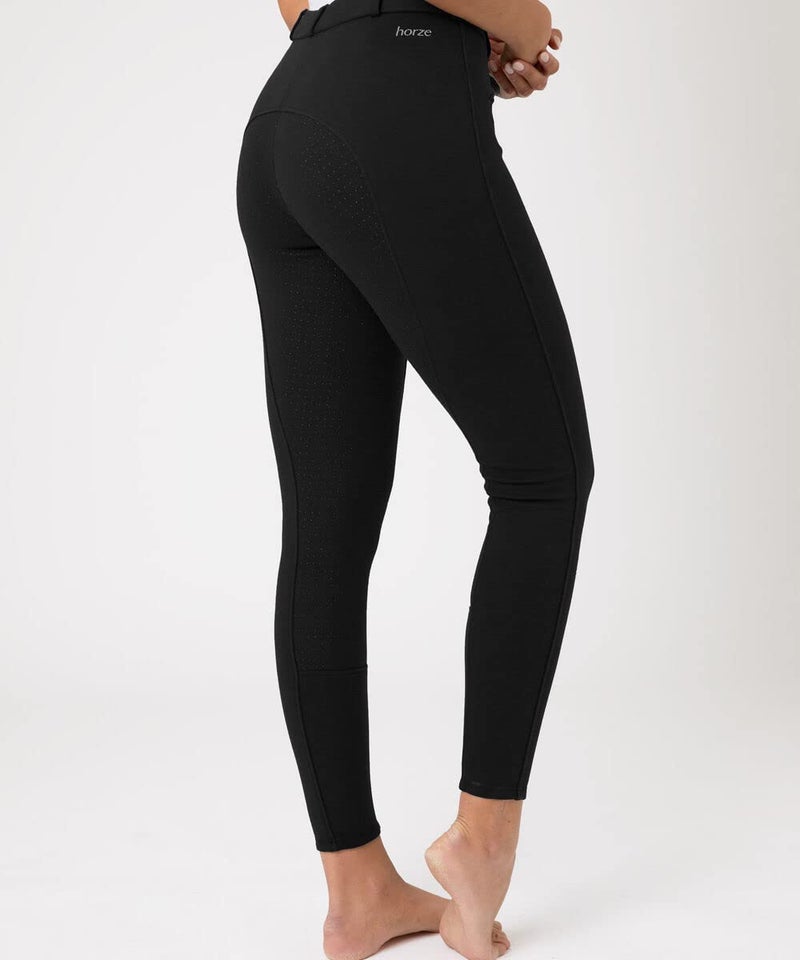 HORZE Active Women's Horse Riding Silicone Grip Full Seat Breeches | Midrise Waist with Front Pocket - Black - 26 - Image 4