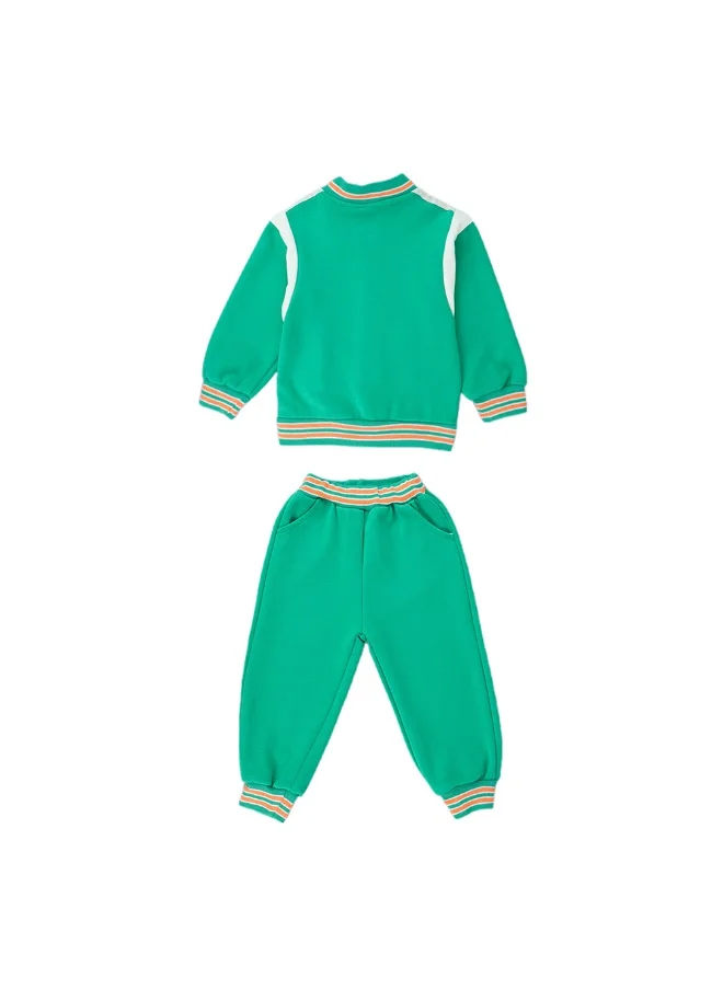 صندوق المفاجآت الصغيرة 3pcs Green & Orange Varsity Jacket with matching Tracks for toddler and Kids