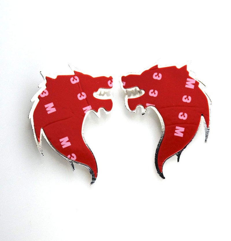 EmbRoom 2Pcs Wolf Head 3D Metal Car Side Fender Rear Trunk Emblem Badge Sticker Decals for Mustang Chevrolet (Chrome) - Image 4