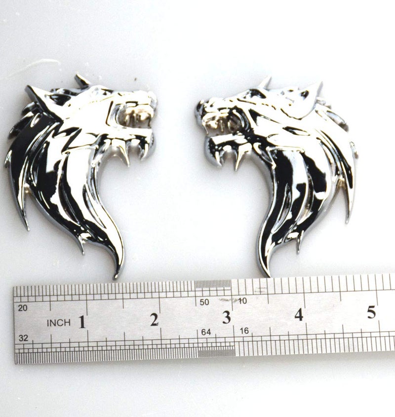 EmbRoom 2Pcs Wolf Head 3D Metal Car Side Fender Rear Trunk Emblem Badge Sticker Decals for Mustang Chevrolet (Chrome) - Image 2