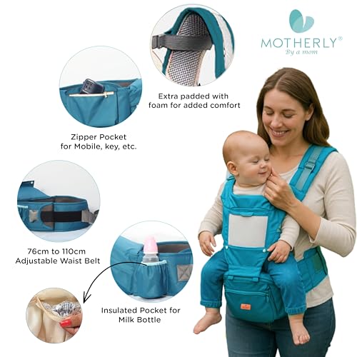 Motherly Embrace Baby Carrier with Detachable Hip Seat – English Blue | 6-in-1 Adjustable Hands-Free Carrier for 0 to 2 Year Baby | Infant & Toddler Carrier with Head Shield & Buckle Straps - Image 3