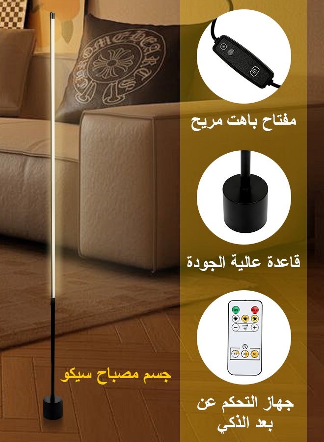 مصباح زاوية LED بتحكم عن بعد، مصباح أرضي لغرفة المعيشة، غرفة النوم، المكتب، القراءة، الدراسة، مصباح قائم بثلاث درجات حرارة لونية قابلة للتعتيم (قابل للفصل)، أسود، 8×8×140 سم - Image 3
