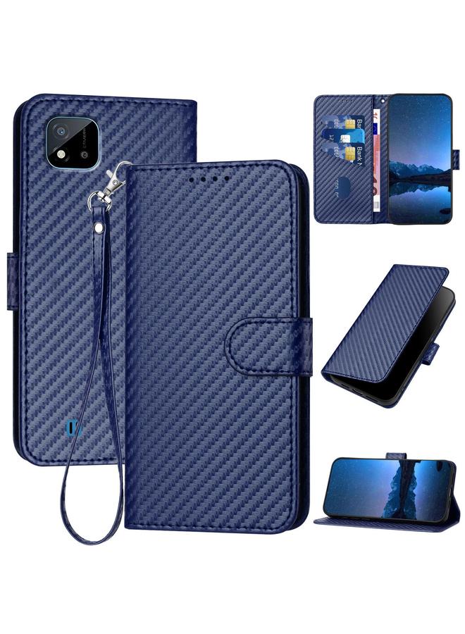erorex Case For Realme C20 / C11 2021 / C21 YX0070 Carbon Fiber Buckle Leather Phone Case with Lanyard - Image 1