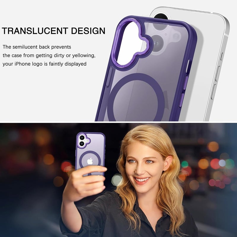 Eligo For Iphone 16 Magnetic Case, Compatible With Magsafe, Shockproof Military-Grade Protection Translucent Matte Back, Slim Phone Cover With Strong Magnet For Apple 16 2024 Purple - Image 3