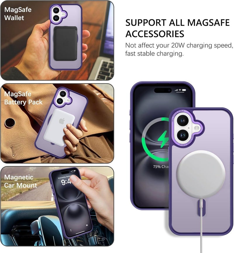 Eligo For Iphone 16 Magnetic Case, Compatible With Magsafe, Shockproof Military-Grade Protection Translucent Matte Back, Slim Phone Cover With Strong Magnet For Apple 16 2024 Purple - Image 4