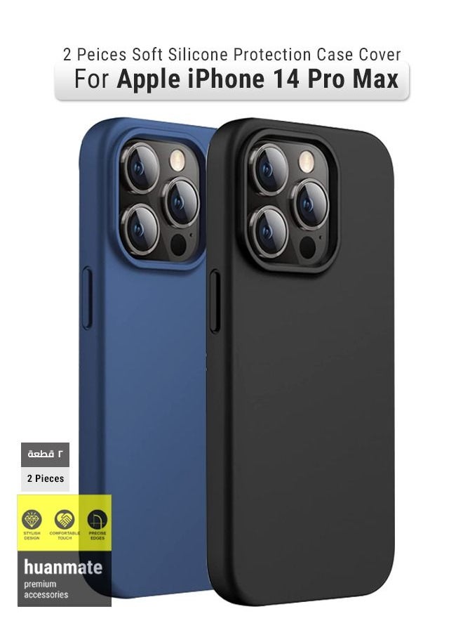 huanmate - 2 Pieces Stylish Silicone Case Cover For Apple iPhone 14 Pro Max Black/Blue - Image 1