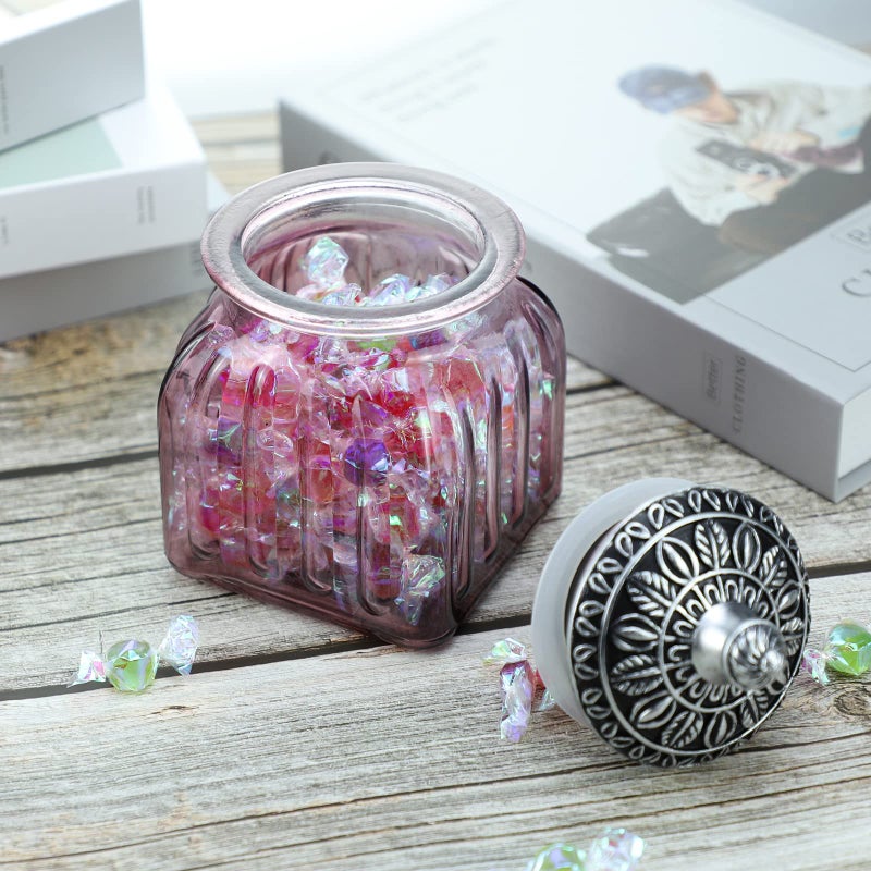 SOCOSY Vintage Crystal Glass Candy Jar with Lid Food Jar Nut Jar Jewelry Box Wedding Candy Buffet Jars Kitchen Storage Assorted Color 24 oz - Image 4