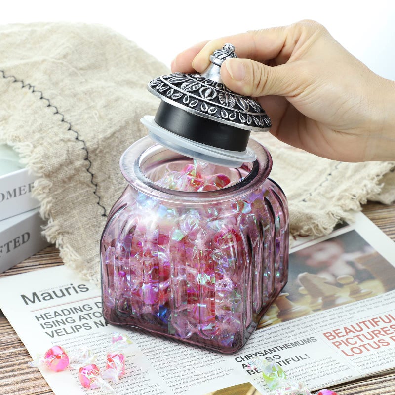 SOCOSY Vintage Crystal Glass Candy Jar with Lid Food Jar Nut Jar Jewelry Box Wedding Candy Buffet Jars Kitchen Storage Assorted Color 24 oz - Image 3