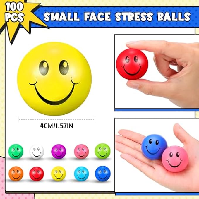 Jerify 100 Pcs Mini Smile Face Stress Balls Bulk 1.57 Inch Colored Soft Small Foam Funny Stress Relief Balls for Teens Adults Finger Exercise Back to School Reward Party Bag Gift - Image 3