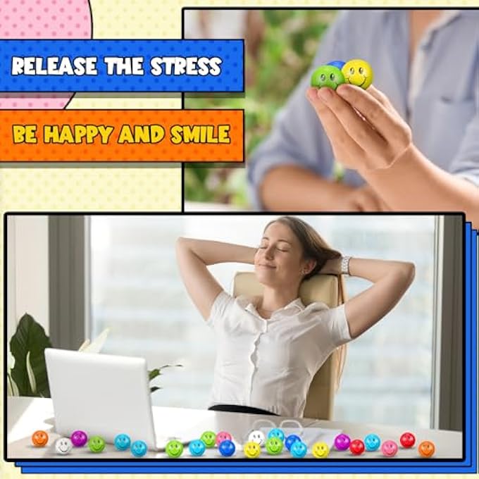 Jerify 100 Pcs Mini Smile Face Stress Balls Bulk 1.57 Inch Colored Soft Small Foam Funny Stress Relief Balls for Teens Adults Finger Exercise Back to School Reward Party Bag Gift - Image 5