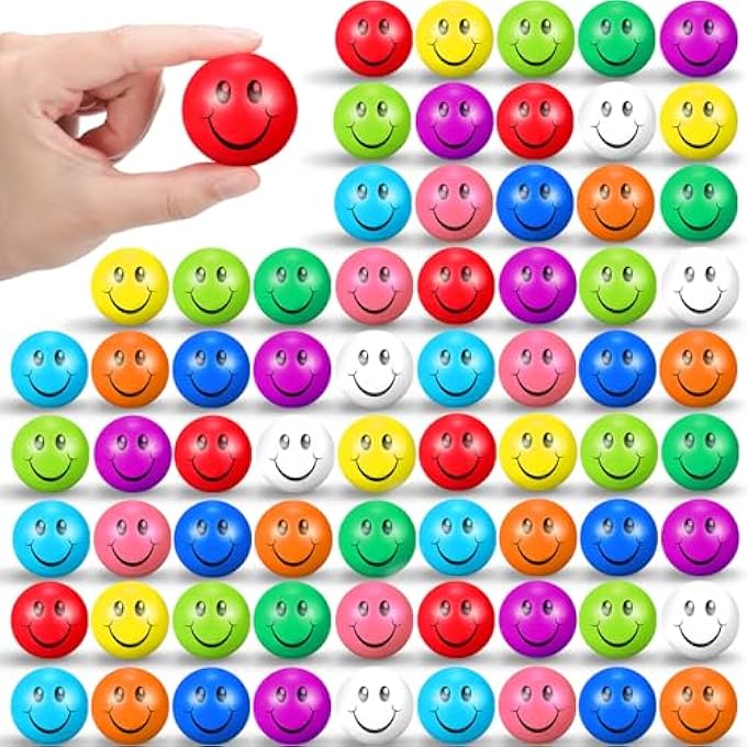 Jerify 100 Pcs Mini Smile Face Stress Balls Bulk 1.57 Inch Colored Soft Small Foam Funny Stress Relief Balls for Teens Adults Finger Exercise Back to School Reward Party Bag Gift - Image 1