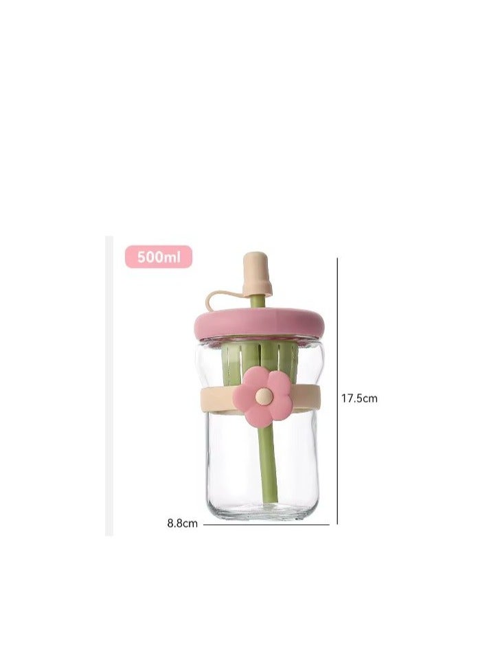 A glass mug with a rose straw and a plastic fruit strainer for easily preparing refreshing drinks. - Image 3