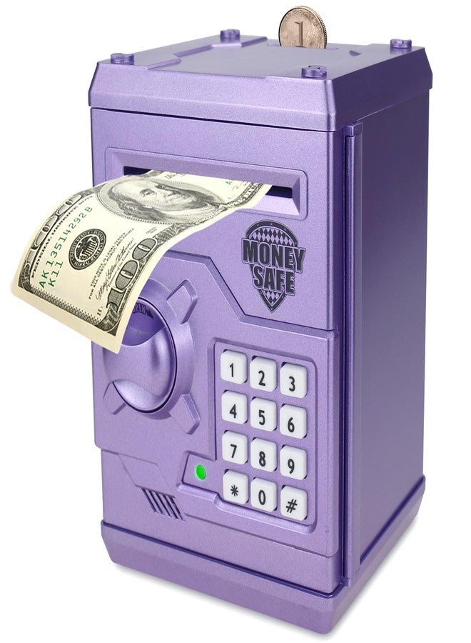 Qwifyu Piggy Bank for Boys Girls, 4 5 6 7 8 9 10 Year Old Girl Boy Birthday Gift Ideas, Electronic Password Money Saving Box ATM, Great Gift Safe Bank Toys for Kids (Purple) - Image 1