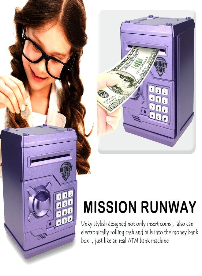 Qwifyu Piggy Bank for Boys Girls, 4 5 6 7 8 9 10 Year Old Girl Boy Birthday Gift Ideas, Electronic Password Money Saving Box ATM, Great Gift Safe Bank Toys for Kids (Purple) - Image 3