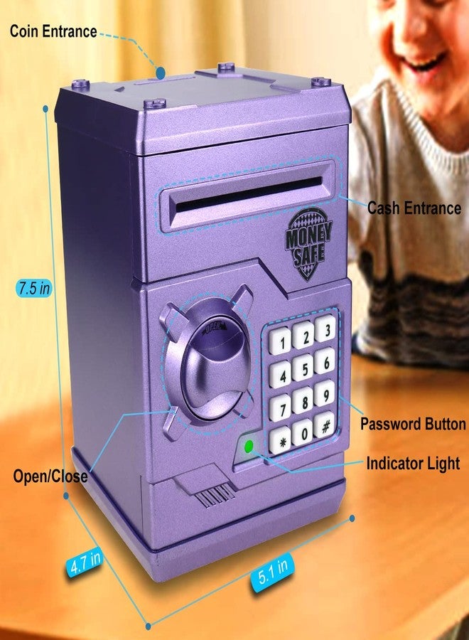 Qwifyu Piggy Bank for Boys Girls, 4 5 6 7 8 9 10 Year Old Girl Boy Birthday Gift Ideas, Electronic Password Money Saving Box ATM, Great Gift Safe Bank Toys for Kids (Purple) - Image 2