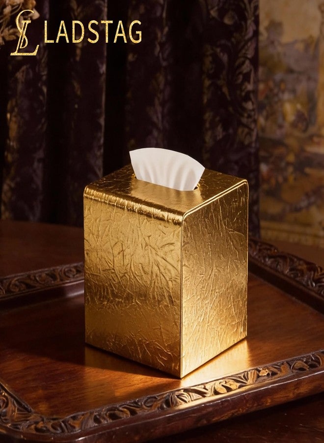 LADSTAG Gold Tissue Box Cover,Tissue Box Holder with Magnetic Bottom, Decorative Tissue Box for Vanity Toilet Tank Dresser Night Stand Table Countertop Office Car - Image 2