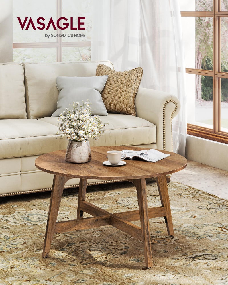 VASAGLE MAEZO Collection - Round Coffee Table, 31.5-Inch Center Table, Tapered Legs, Curved Transitions, Easy to Assemble, for Living Room, Honey Brown ULCT251KB01S - Image 2