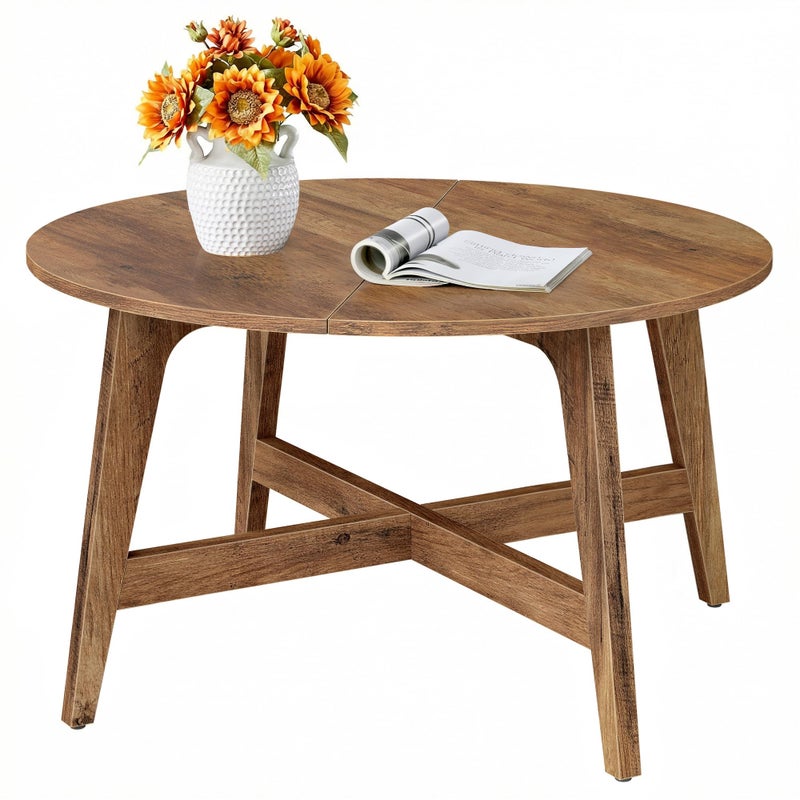 VASAGLE MAEZO Collection - Round Coffee Table, 31.5-Inch Center Table, Tapered Legs, Curved Transitions, Easy to Assemble, for Living Room, Honey Brown ULCT251KB01S - Image 1