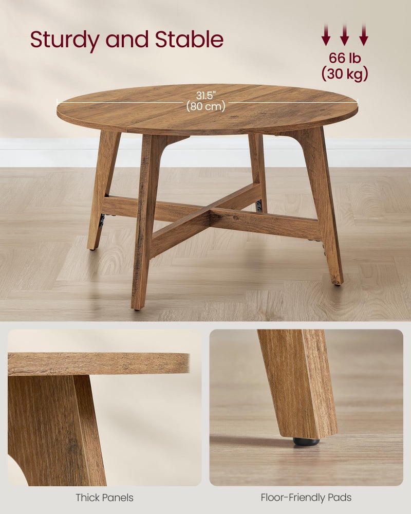 VASAGLE MAEZO Collection - Round Coffee Table, 31.5-Inch Center Table, Tapered Legs, Curved Transitions, Easy to Assemble, for Living Room, Honey Brown ULCT251KB01S - Image 4