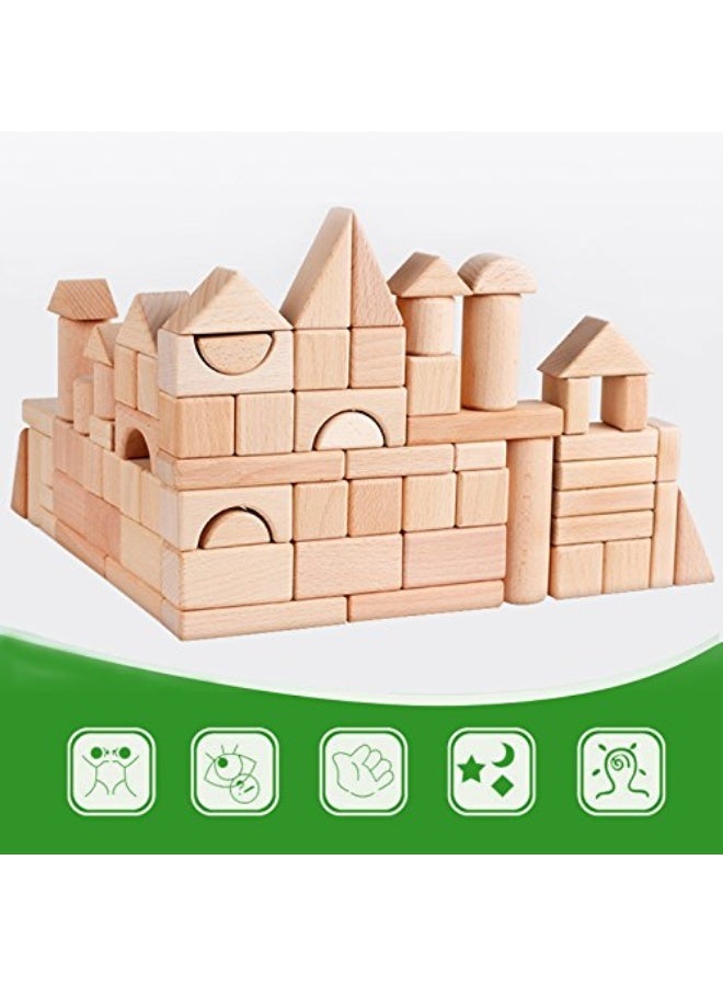 iLearn مجموعة كتل البناء الخشبية للأطفال iPlay, iLearn، لعبة تعليمية من الخشب الطبيعي للأطفال الصغار، وحدة قلعة من الطوب الخشبي الكبير، هدية لفصل رياض الأطفال للأطفال من 2 3 4 5 6 8 سنوات من الأولاد والبنات - Image 1